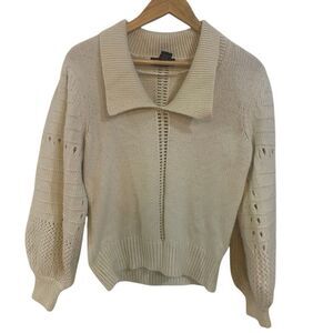 Design 365 size medium balloon sleeve sweater cream, long sleeve collared